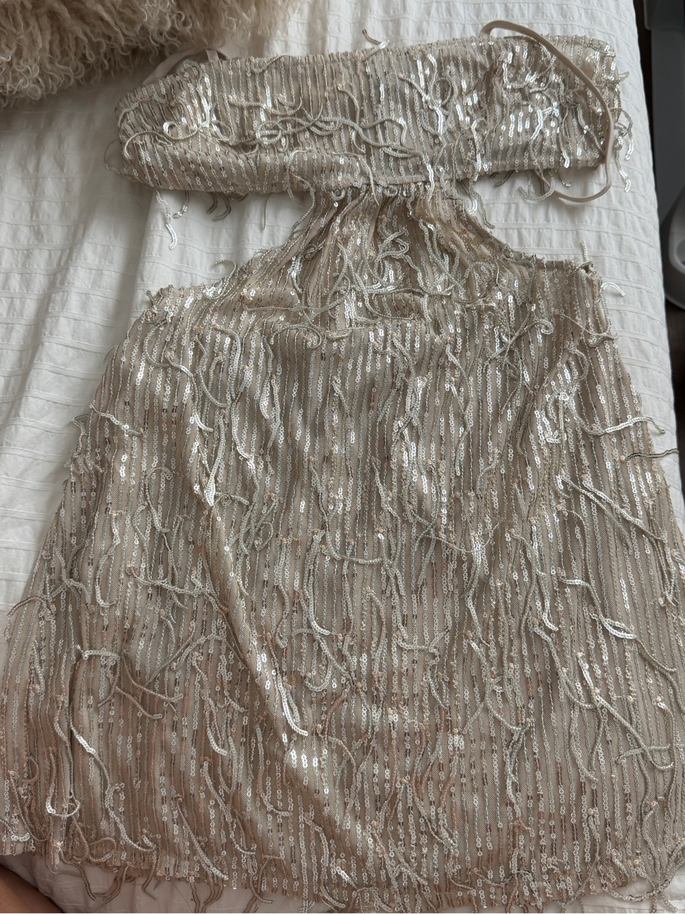 Nasty Gal Champagne Sequin Fringe Strapless Mini - Picture 1 of 1
